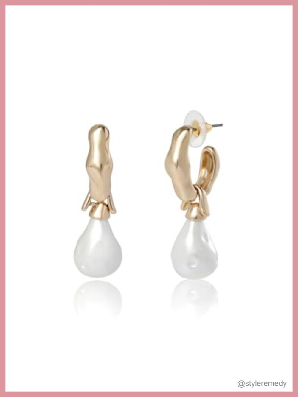 Gold-Tone Pearl Drop Hoop Earrings Large Statement Wavy